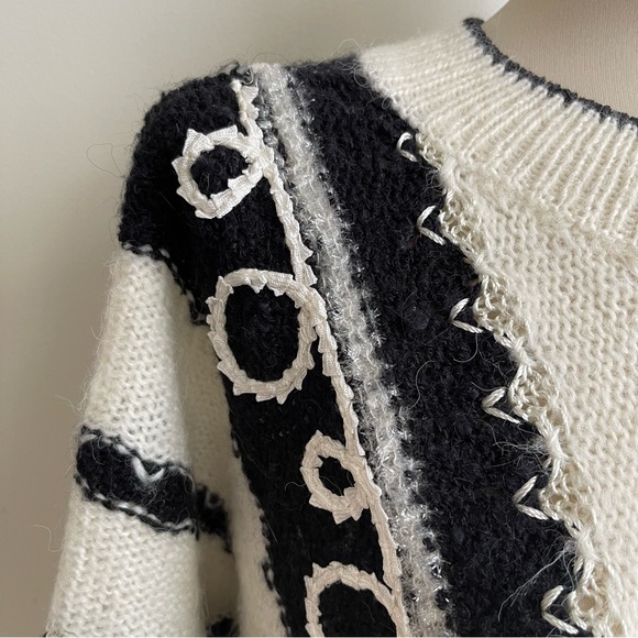 Vintage 80s Beldoch Popper Sweater Short Sleeve Black White Acrylic Wool Medium - Picture 4 of 8